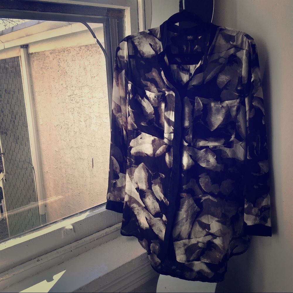 Sheer Mesh, Long Sleeved Button Down Tunic